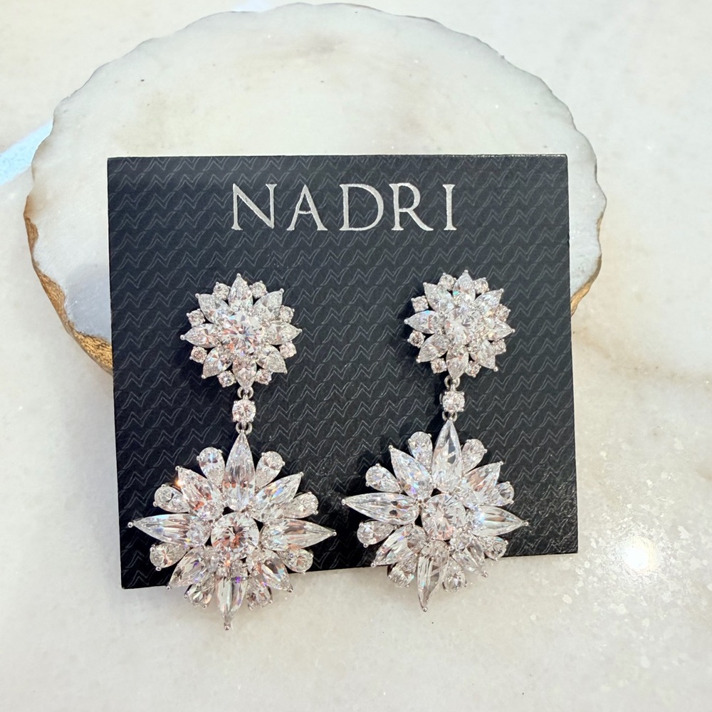 Nadri Silver Crystal Starburst Drop Earrings